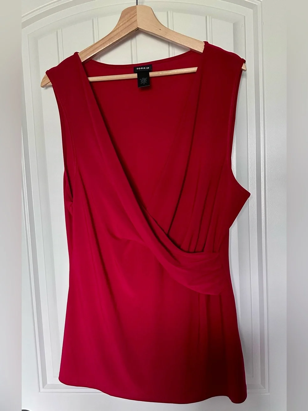 Torrid Red Sleeveless Faux Wrap Blouse Plus Size Women’s - Picture 2 of 5